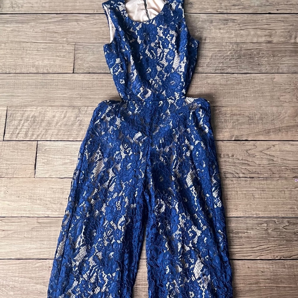 Dark blue lace backless jumpsuit size 2